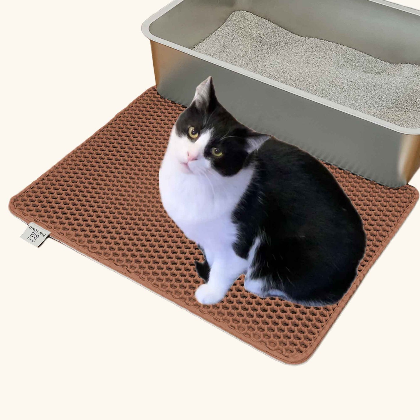PAW TOMO 猫用トイレマット|砂飛び散り防止|滑り止め付き【ブラウン】