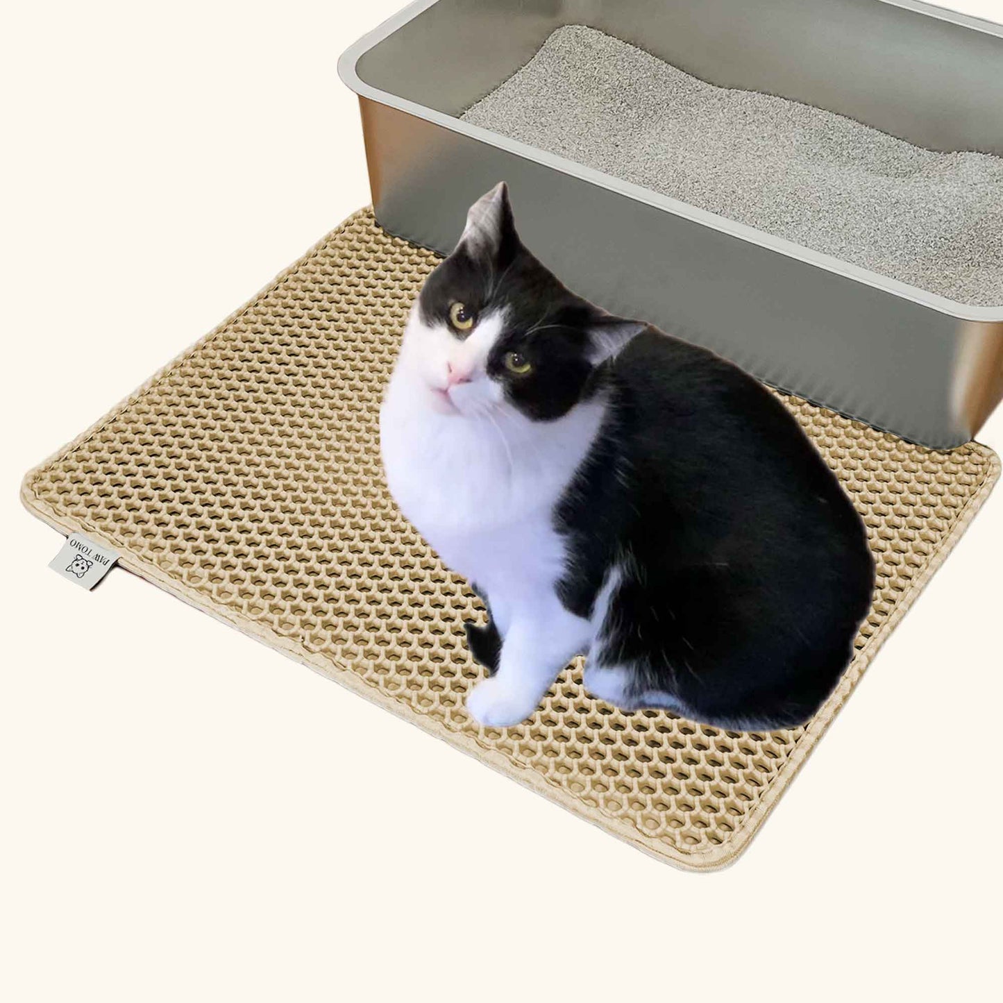 PAW TOMO 猫用トイレマット|砂飛び散り防止|滑り止め付き【ベージュ】