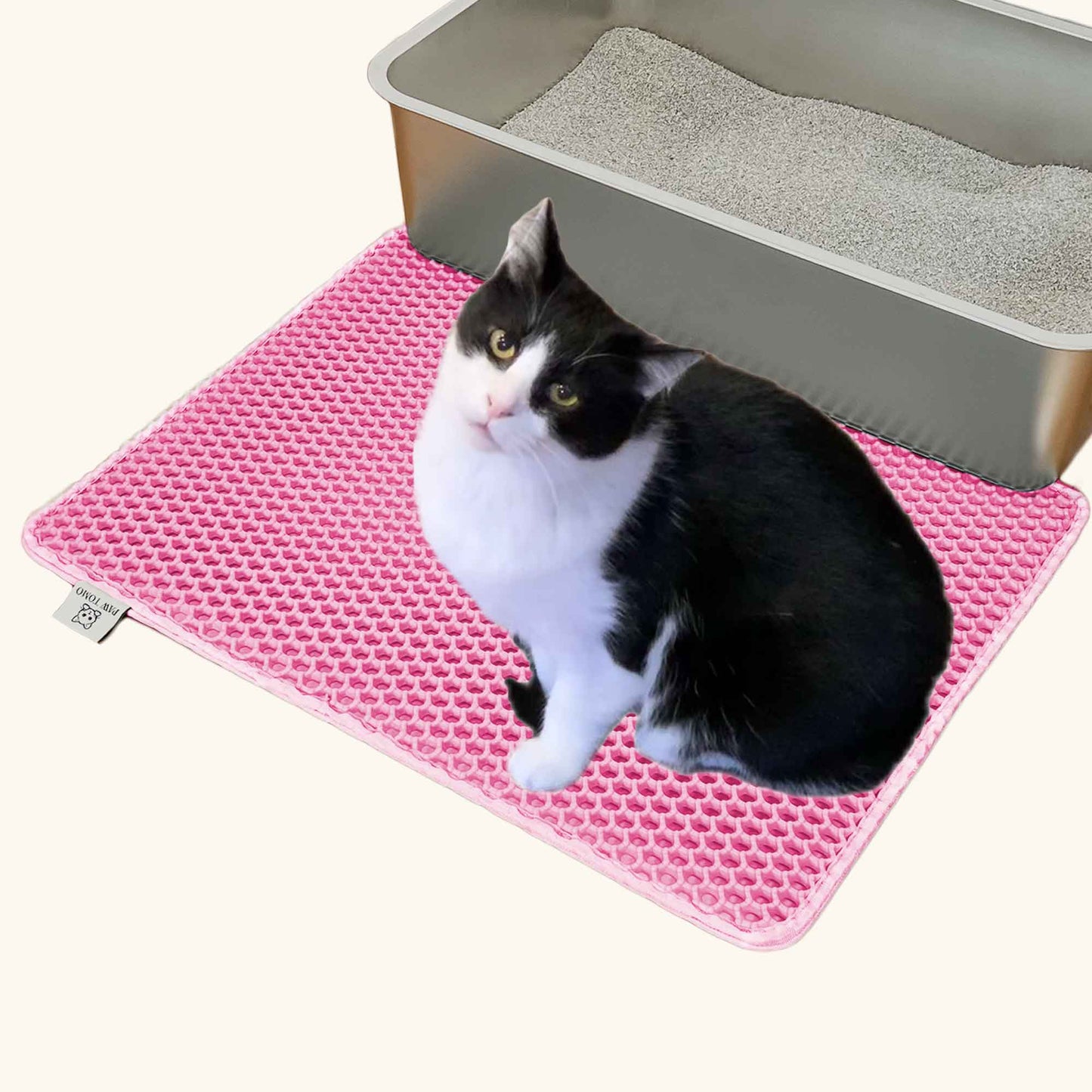 PAW TOMO 猫用トイレマット|砂飛び散り防止|滑り止め付き【ピンク】