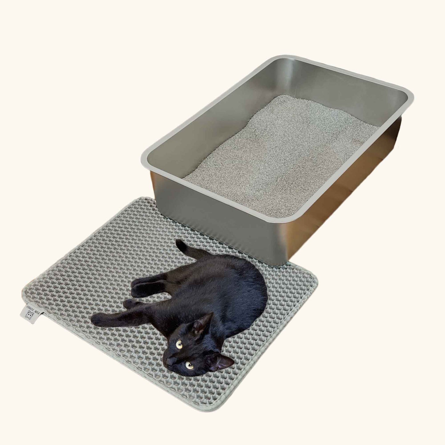 PAW TOMO 猫用トイレマット｜砂飛び散り防止｜滑り止め付き【ライトグレー】
