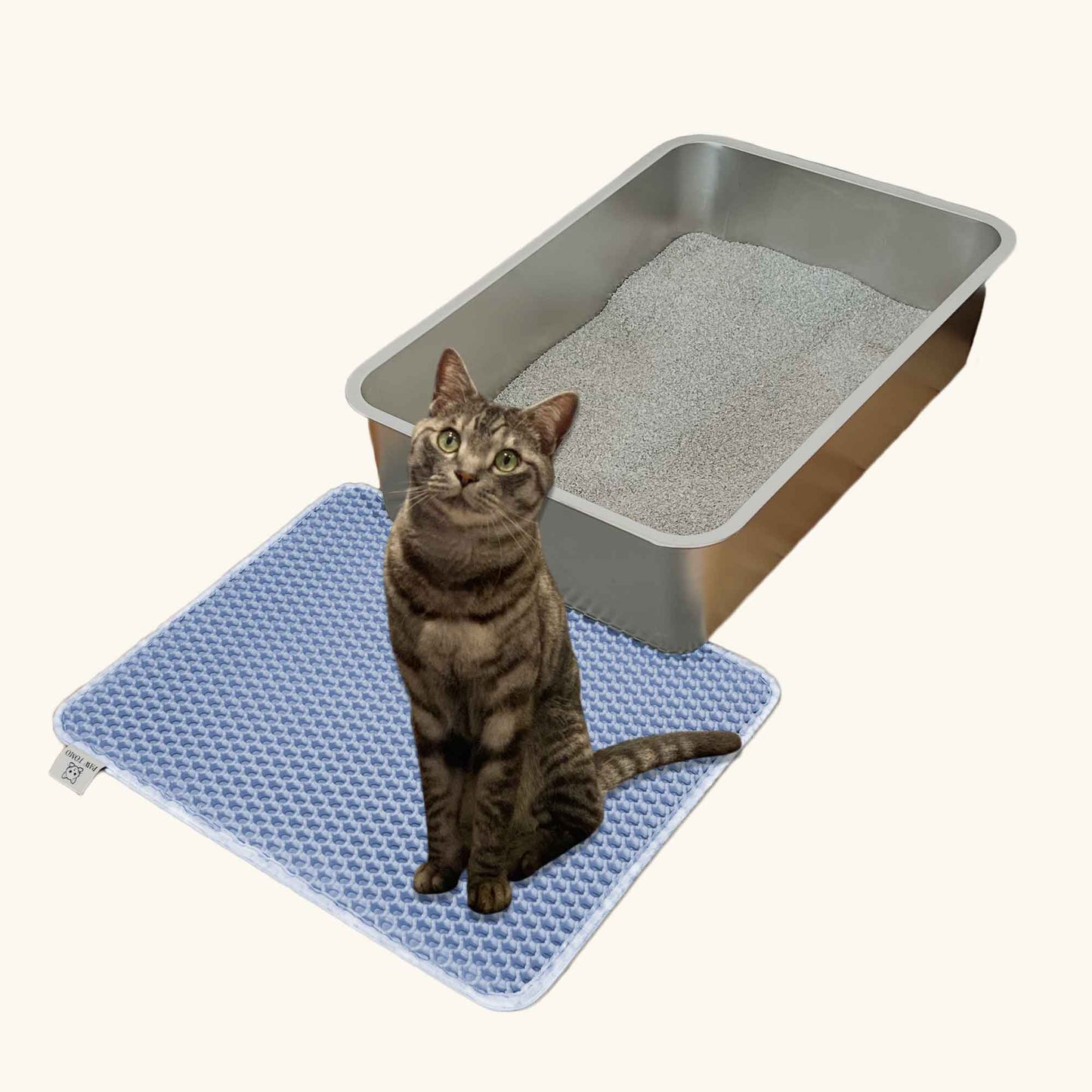 PAW TOMO 猫用トイレマット｜砂飛び散り防止｜滑り止め付き【ブルー】